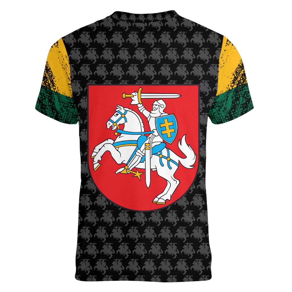 Lithuania Map Combined with National Coat of Arms Women V-Neck T-Shirt Patriotic Design