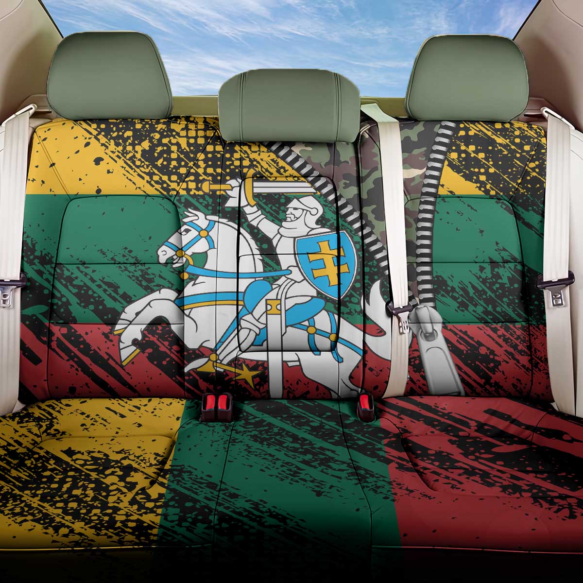 Lithuania's National Emblem Back Car Seat Cover with Military Motifs - Army-Inspired Design