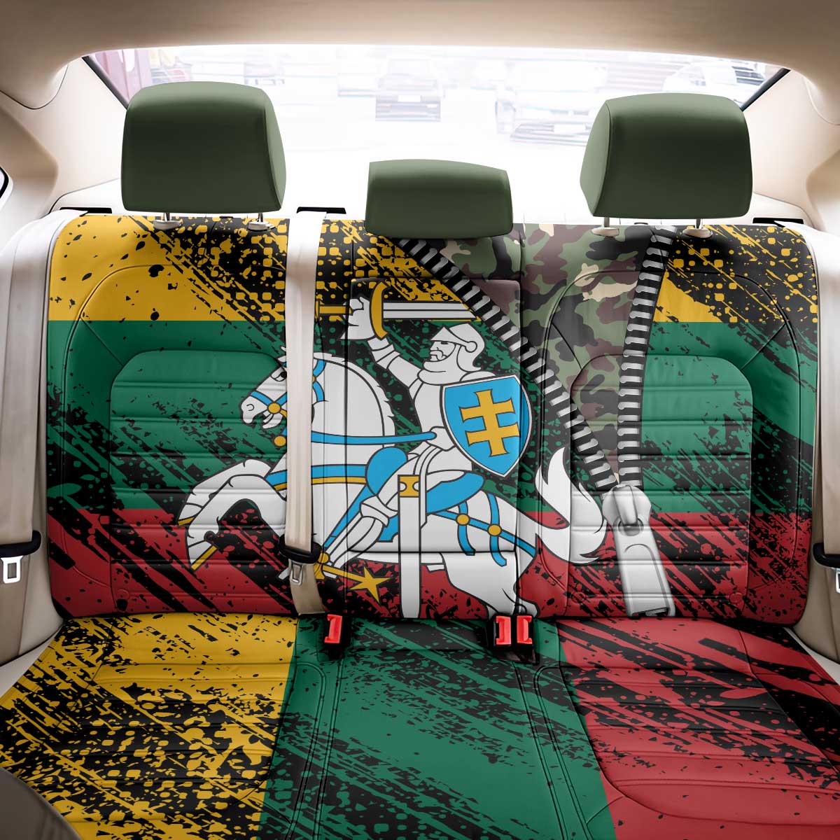 Lithuania's National Emblem Back Car Seat Cover with Military Motifs - Army-Inspired Design