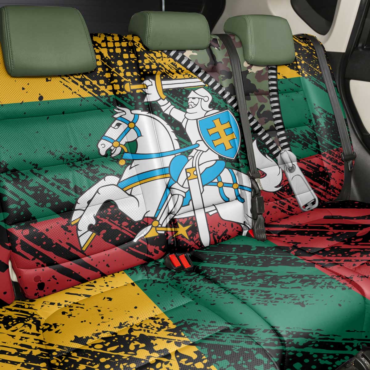 Lithuania's National Emblem Back Car Seat Cover with Military Motifs - Army-Inspired Design