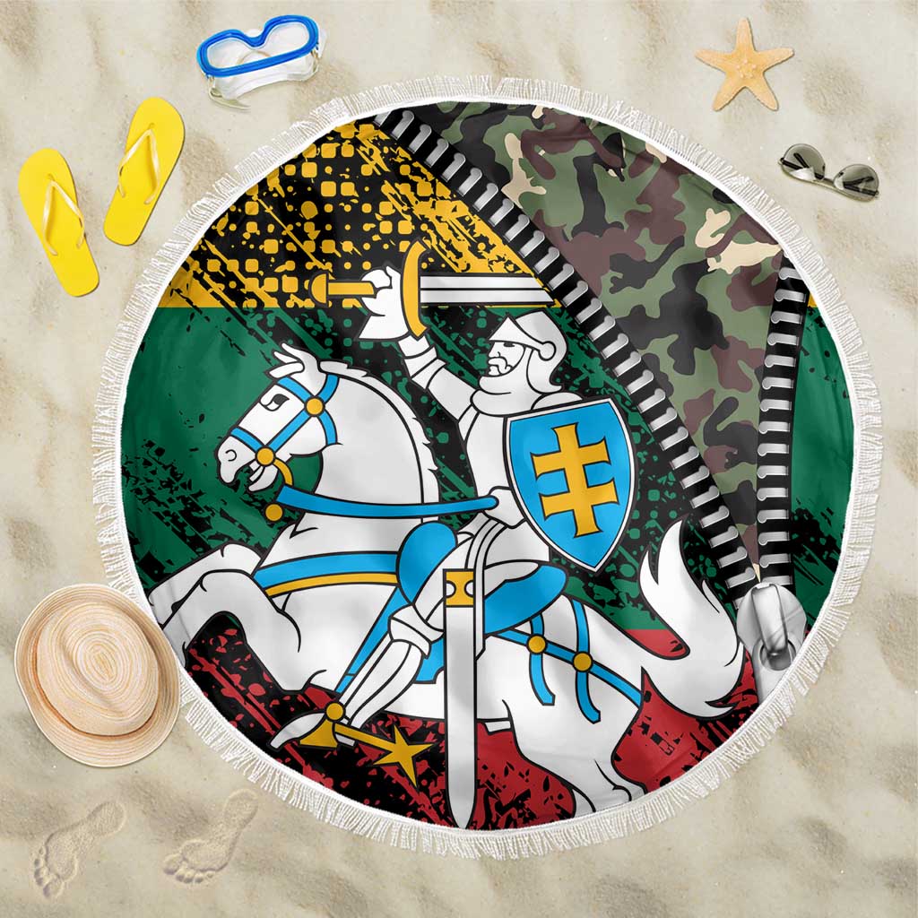 Lithuania's National Emblem Beach Blanket with Military Motifs - Army-Inspired Design