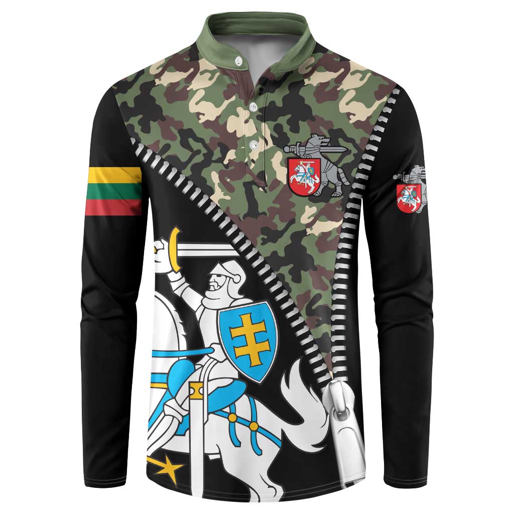 Lithuania's National Emblem Button Sweatshirt with Military Motifs - Army-Inspired Design