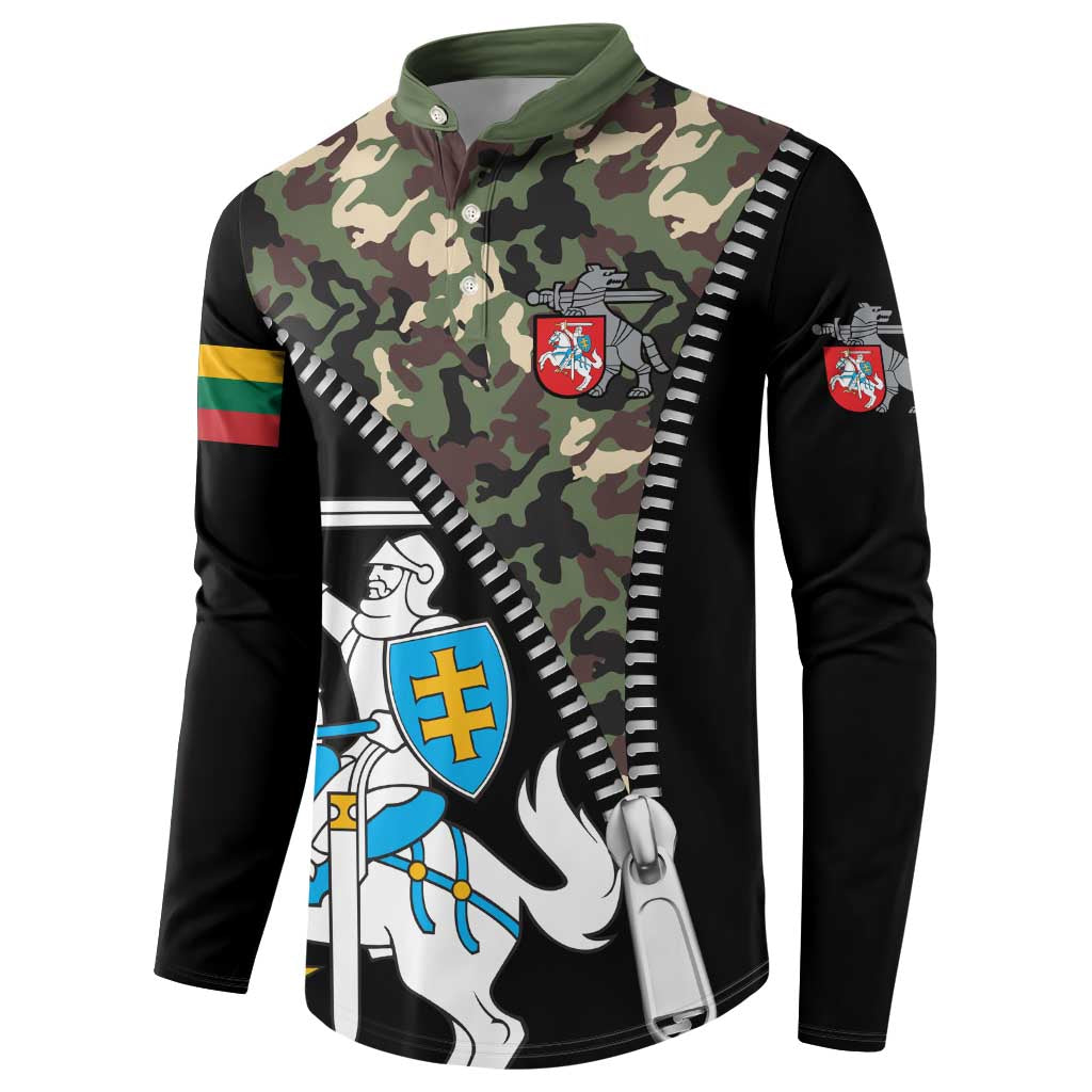Lithuania's National Emblem Button Sweatshirt with Military Motifs - Army-Inspired Design