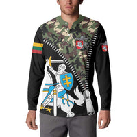 Lithuania's National Emblem Button Sweatshirt with Military Motifs - Army-Inspired Design