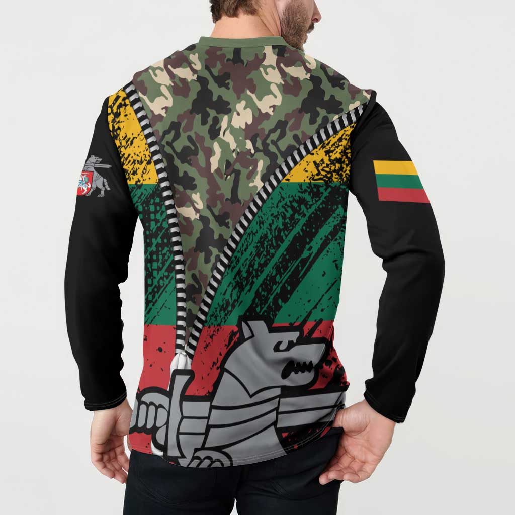 Lithuania's National Emblem Button Sweatshirt with Military Motifs - Army-Inspired Design