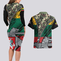 Lithuania's National Emblem Couples Matching Long Sleeve Bodycon Dress and Hawaiian Shirt with Military Motifs - Army-Inspired Design