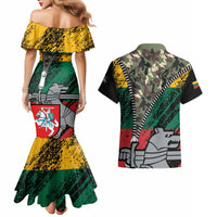 Lithuania's National Emblem Couples Matching Mermaid Dress and Hawaiian Shirt with Military Motifs - Army-Inspired Design