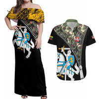 Lithuania's National Emblem Couples Matching Off Shoulder Maxi Dress and Hawaiian Shirt with Military Motifs - Army-Inspired Design