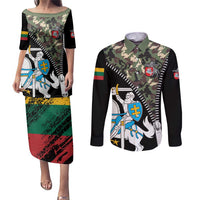 Lithuania's National Emblem Couples Matching Puletasi and Long Sleeve Button Shirt with Military Motifs - Army-Inspired Design