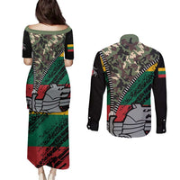 Lithuania's National Emblem Couples Matching Puletasi and Long Sleeve Button Shirt with Military Motifs - Army-Inspired Design