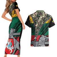 Lithuania's National Emblem Couples Matching Short Sleeve Bodycon Dress and Hawaiian Shirt with Military Motifs - Army-Inspired Design