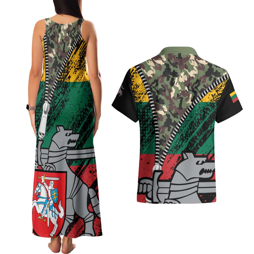 Lithuania's National Emblem Couples Matching Tank Maxi Dress and Hawaiian Shirt with Military Motifs - Army-Inspired Design