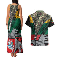 Lithuania's National Emblem Couples Matching Tank Maxi Dress and Hawaiian Shirt with Military Motifs - Army-Inspired Design