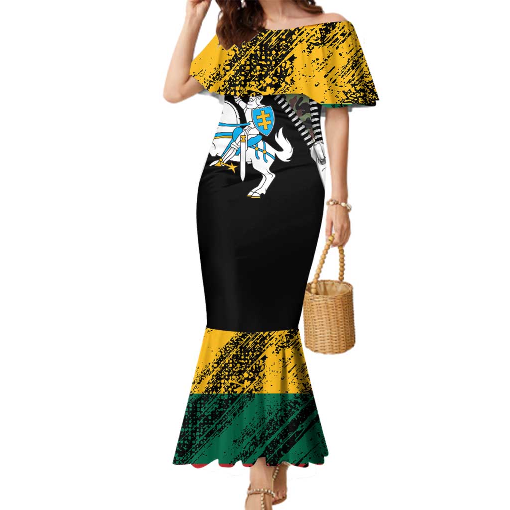 Lithuania's National Emblem Family Matching Mermaid Dress and Hawaiian Shirt with Military Motifs - Army-Inspired Design