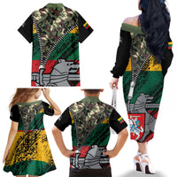 Lithuania's National Emblem Family Matching Off The Shoulder Long Sleeve Dress and Hawaiian Shirt with Military Motifs - Army-Inspired Design