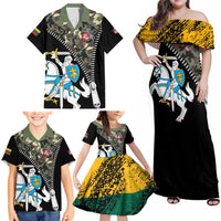 Lithuania's National Emblem Family Matching Off Shoulder Maxi Dress and Hawaiian Shirt with Military Motifs - Army-Inspired Design