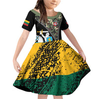 Lithuania's National Emblem Family Matching Off Shoulder Short Dress and Hawaiian Shirt with Military Motifs - Army-Inspired Design