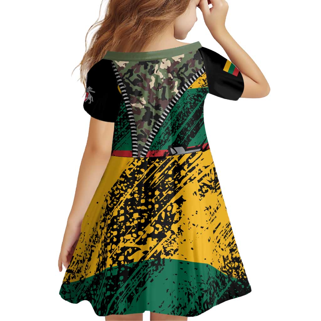 Lithuania's National Emblem Family Matching Off Shoulder Short Dress and Hawaiian Shirt with Military Motifs - Army-Inspired Design