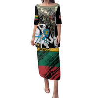 Lithuania's National Emblem Family Matching Puletasi and Hawaiian Shirt with Military Motifs - Army-Inspired Design