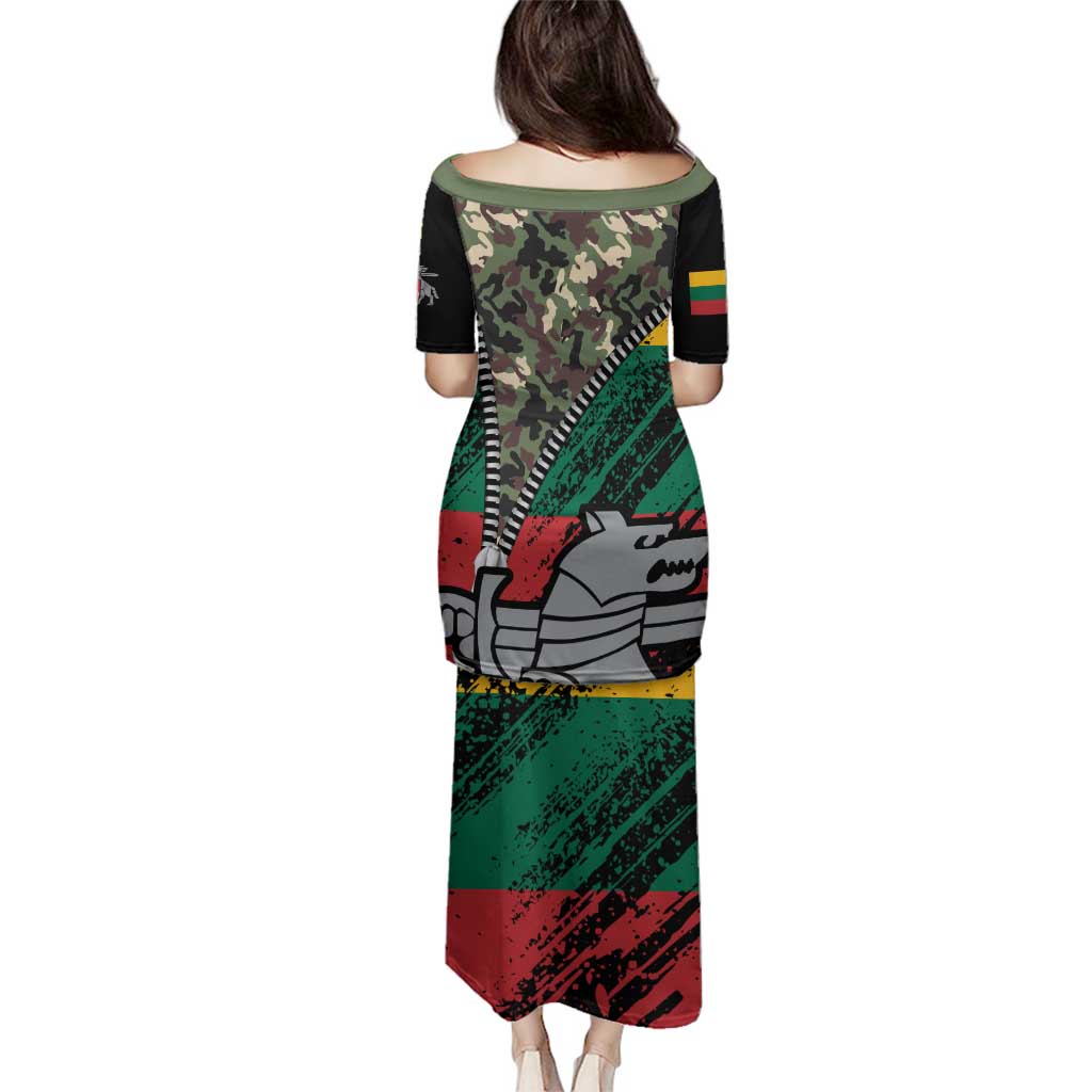 Lithuania's National Emblem Family Matching Puletasi and Hawaiian Shirt with Military Motifs - Army-Inspired Design