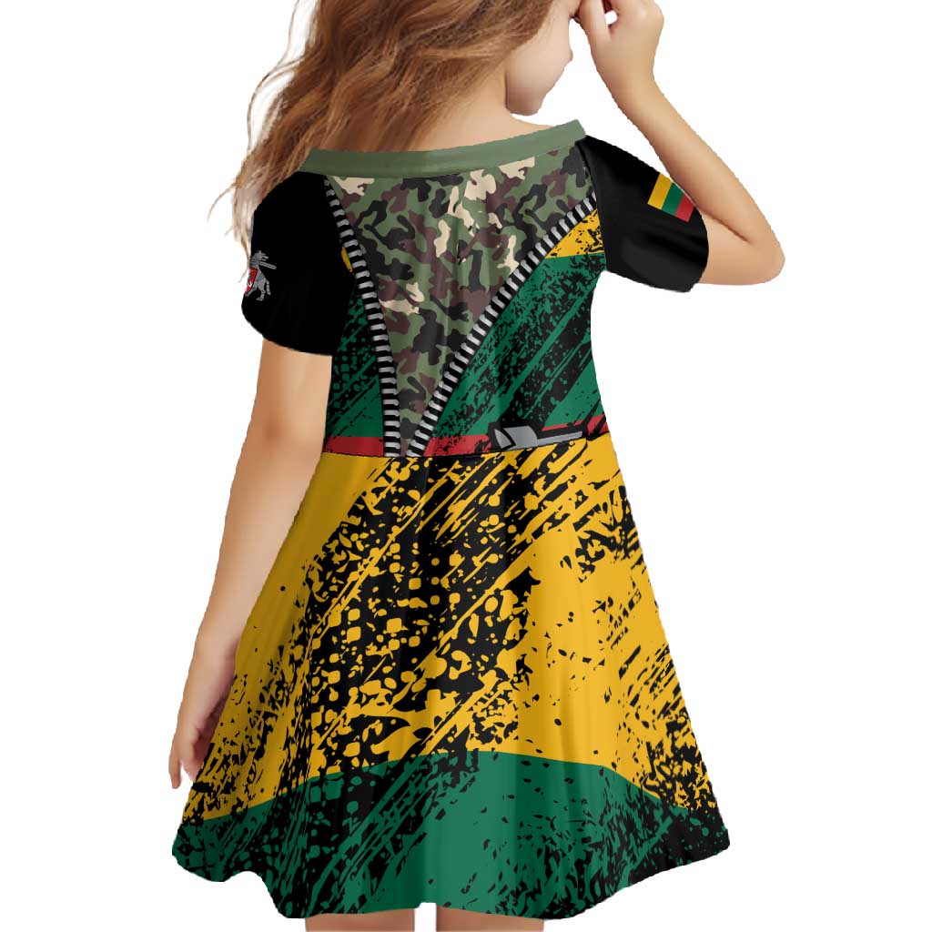 Lithuania's National Emblem Family Matching Short Sleeve Bodycon Dress and Hawaiian Shirt with Military Motifs - Army-Inspired Design