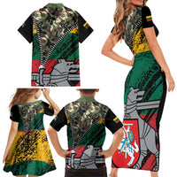 Lithuania's National Emblem Family Matching Short Sleeve Bodycon Dress and Hawaiian Shirt with Military Motifs - Army-Inspired Design