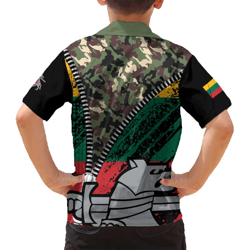 Lithuania's National Emblem Family Matching Summer Maxi Dress and Hawaiian Shirt with Military Motifs - Army-Inspired Design