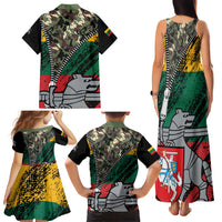 Lithuania's National Emblem Family Matching Tank Maxi Dress and Hawaiian Shirt with Military Motifs - Army-Inspired Design