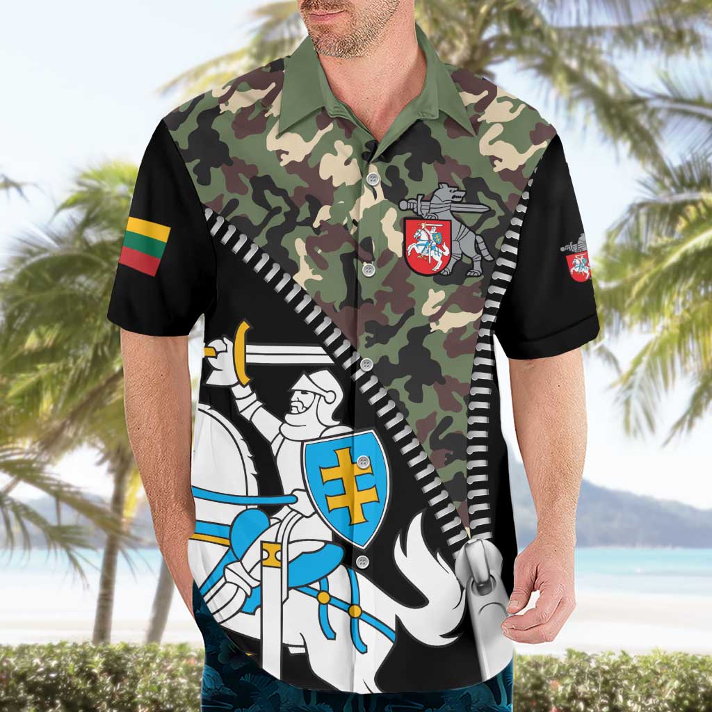 Lithuania's National Emblem Hawaiian Shirt with Military Motifs - Army-Inspired Design