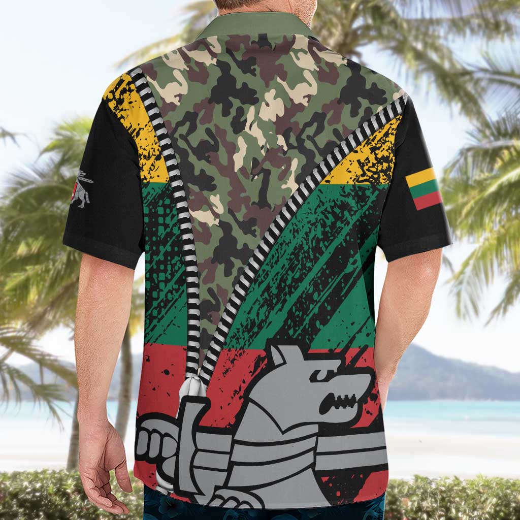 Lithuania's National Emblem Hawaiian Shirt with Military Motifs - Army-Inspired Design