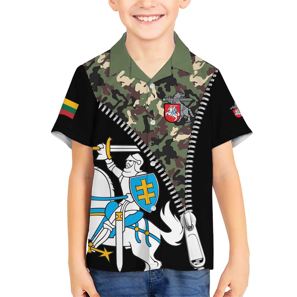 Lithuania's National Emblem Hawaiian Shirt with Military Motifs - Army-Inspired Design