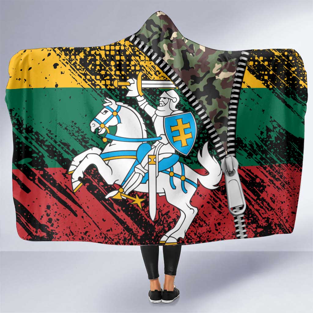 Lithuania's National Emblem Hooded Blanket with Military Motifs - Army-Inspired Design
