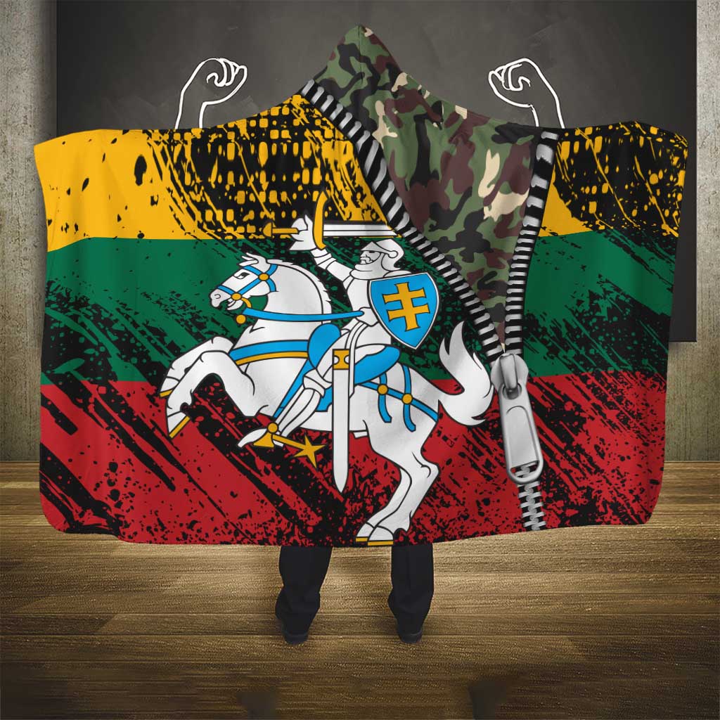 Lithuania's National Emblem Hooded Blanket with Military Motifs - Army-Inspired Design