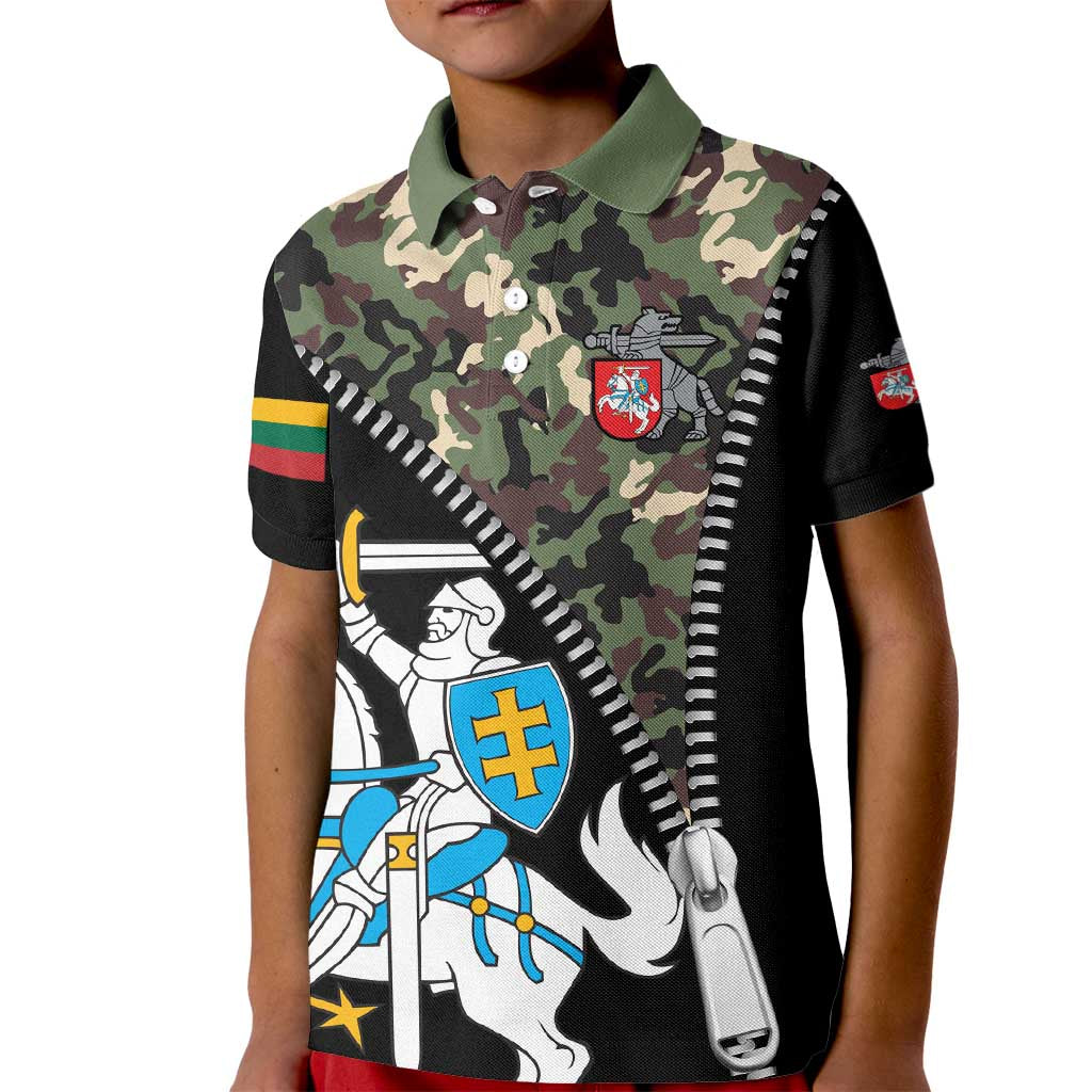 Lithuania's National Emblem Kid Polo Shirt with Military Motifs - Army-Inspired Design