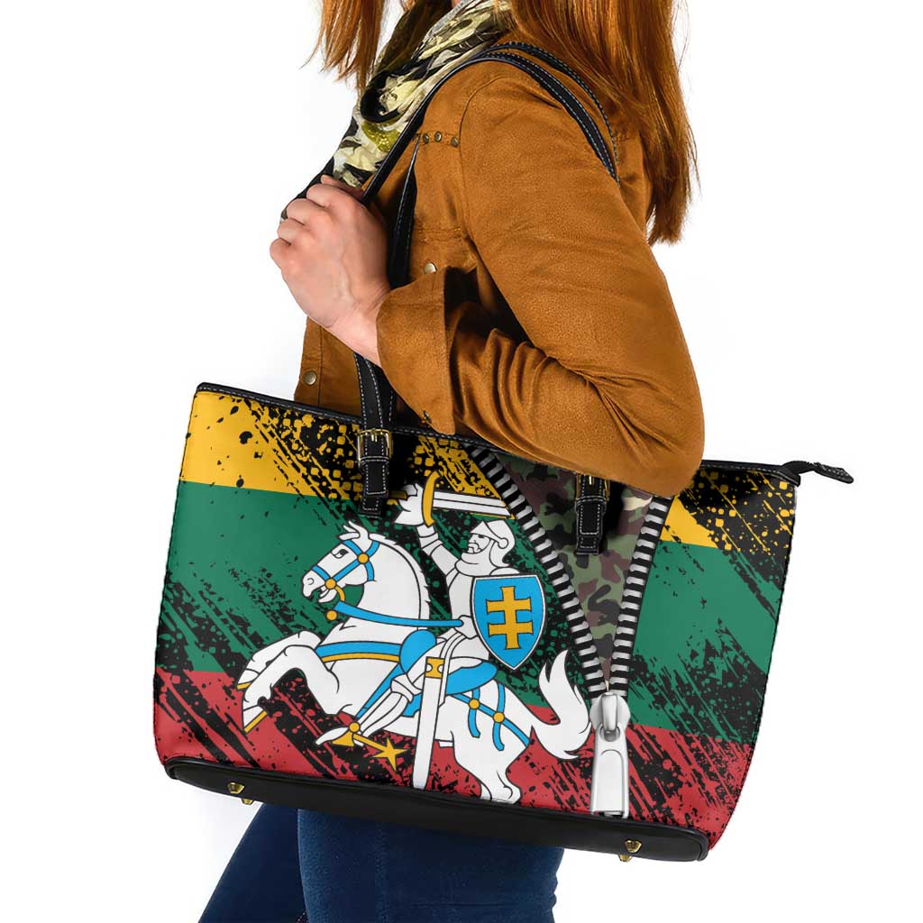 Lithuania's National Emblem Leather Tote Bag with Military Motifs - Army-Inspired Design