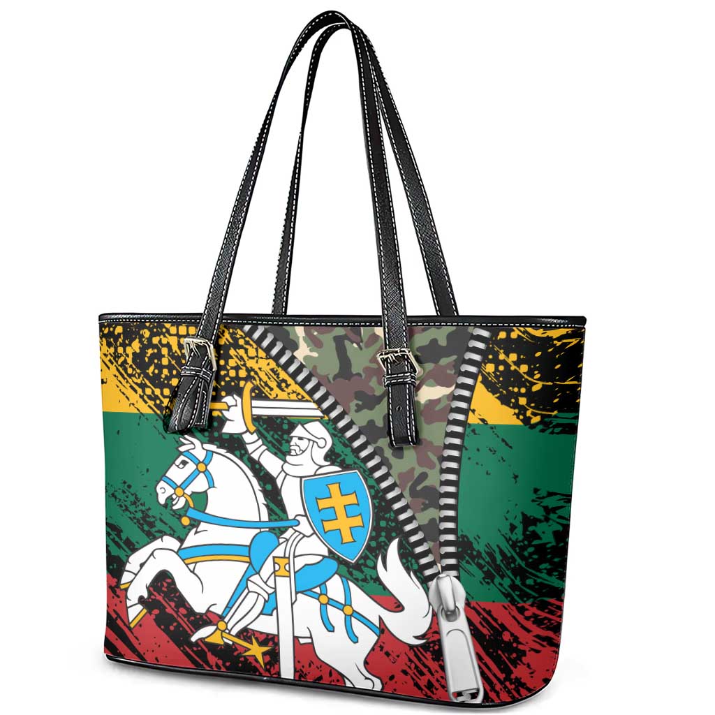 Lithuania's National Emblem Leather Tote Bag with Military Motifs - Army-Inspired Design