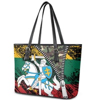 Lithuania's National Emblem Leather Tote Bag with Military Motifs - Army-Inspired Design