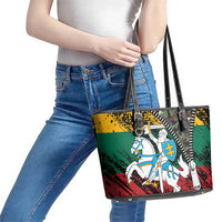 Lithuania's National Emblem Leather Tote Bag with Military Motifs - Army-Inspired Design