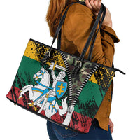 Lithuania's National Emblem Leather Tote Bag with Military Motifs - Army-Inspired Design