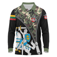 Lithuania's National Emblem Long Sleeve Polo Shirt with Military Motifs - Army-Inspired Design