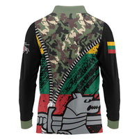 Lithuania's National Emblem Long Sleeve Polo Shirt with Military Motifs - Army-Inspired Design
