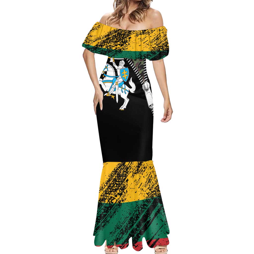 Lithuania's National Emblem Mermaid Dress with Military Motifs - Army-Inspired Design