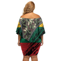 Lithuania's National Emblem Off Shoulder Short Dress with Military Motifs - Army-Inspired Design