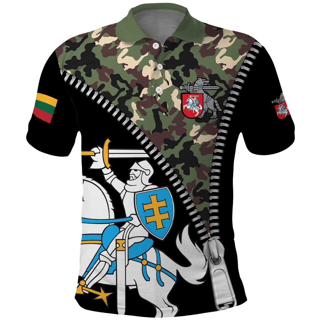 Lithuania's National Emblem Polo Shirt with Military Motifs - Army-Inspired Design