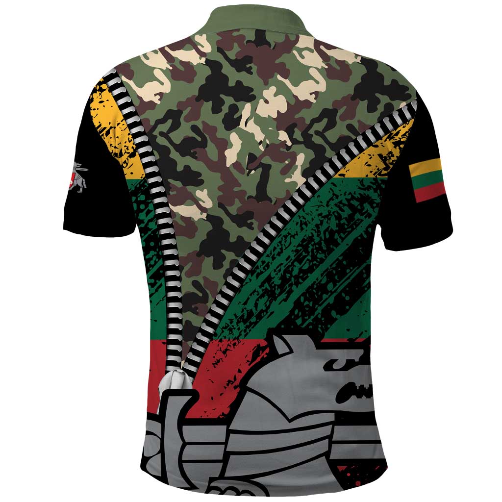 Lithuania's National Emblem Polo Shirt with Military Motifs - Army-Inspired Design