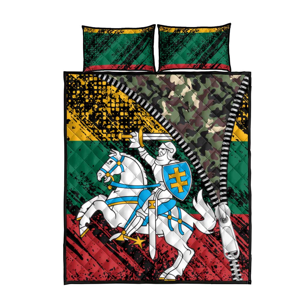 Lithuania's National Emblem Quilt Bed Set with Military Motifs - Army-Inspired Design