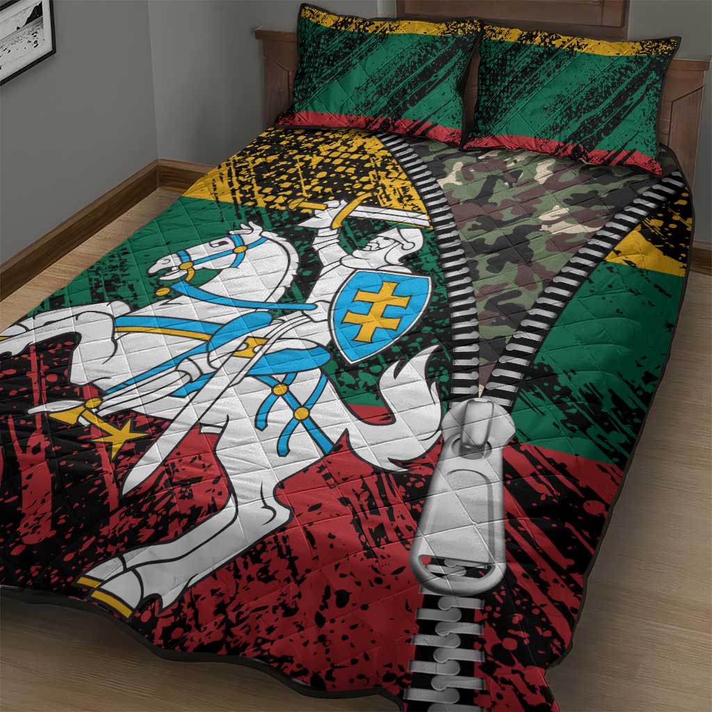 Lithuania's National Emblem Quilt Bed Set with Military Motifs - Army-Inspired Design