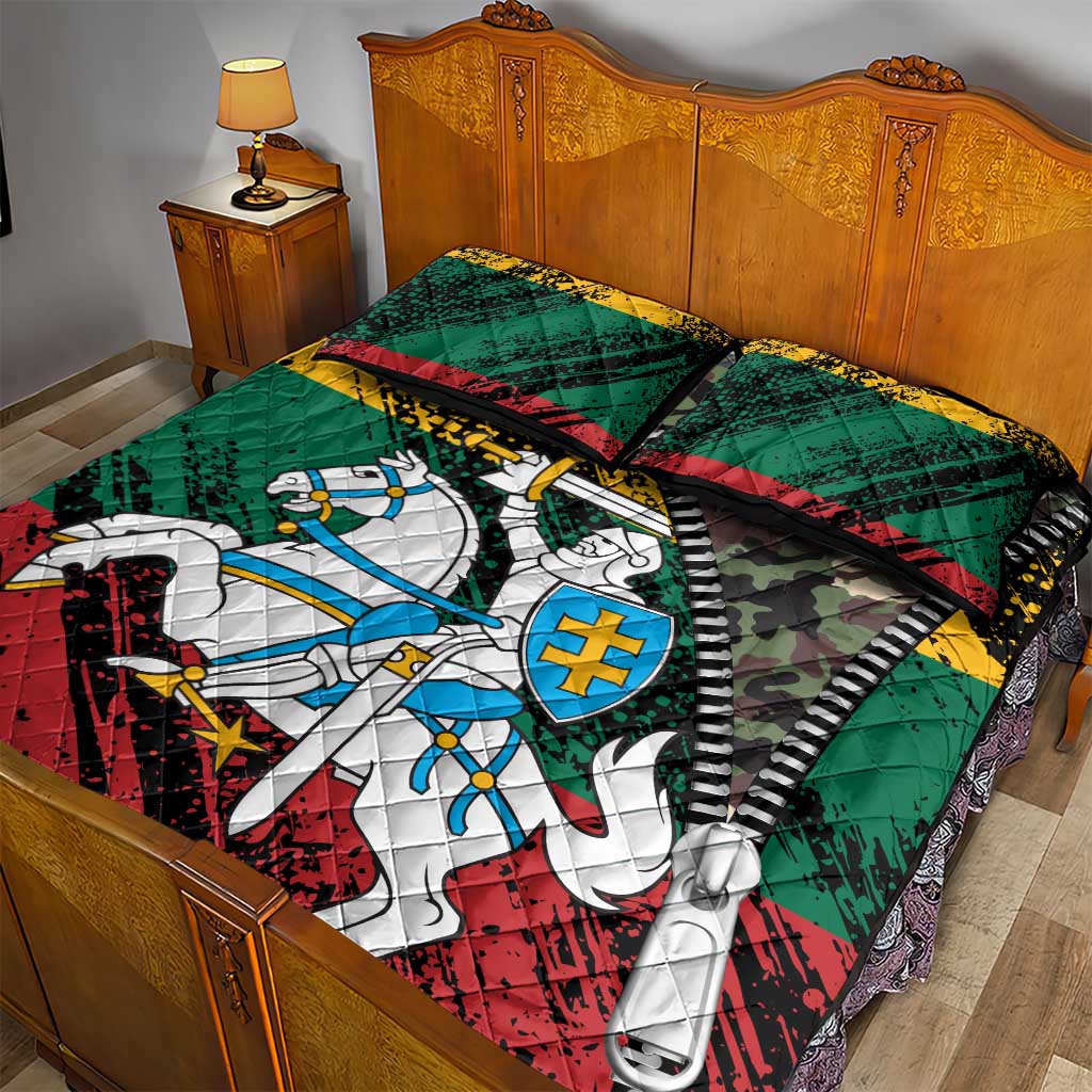 Lithuania's National Emblem Quilt Bed Set with Military Motifs - Army-Inspired Design