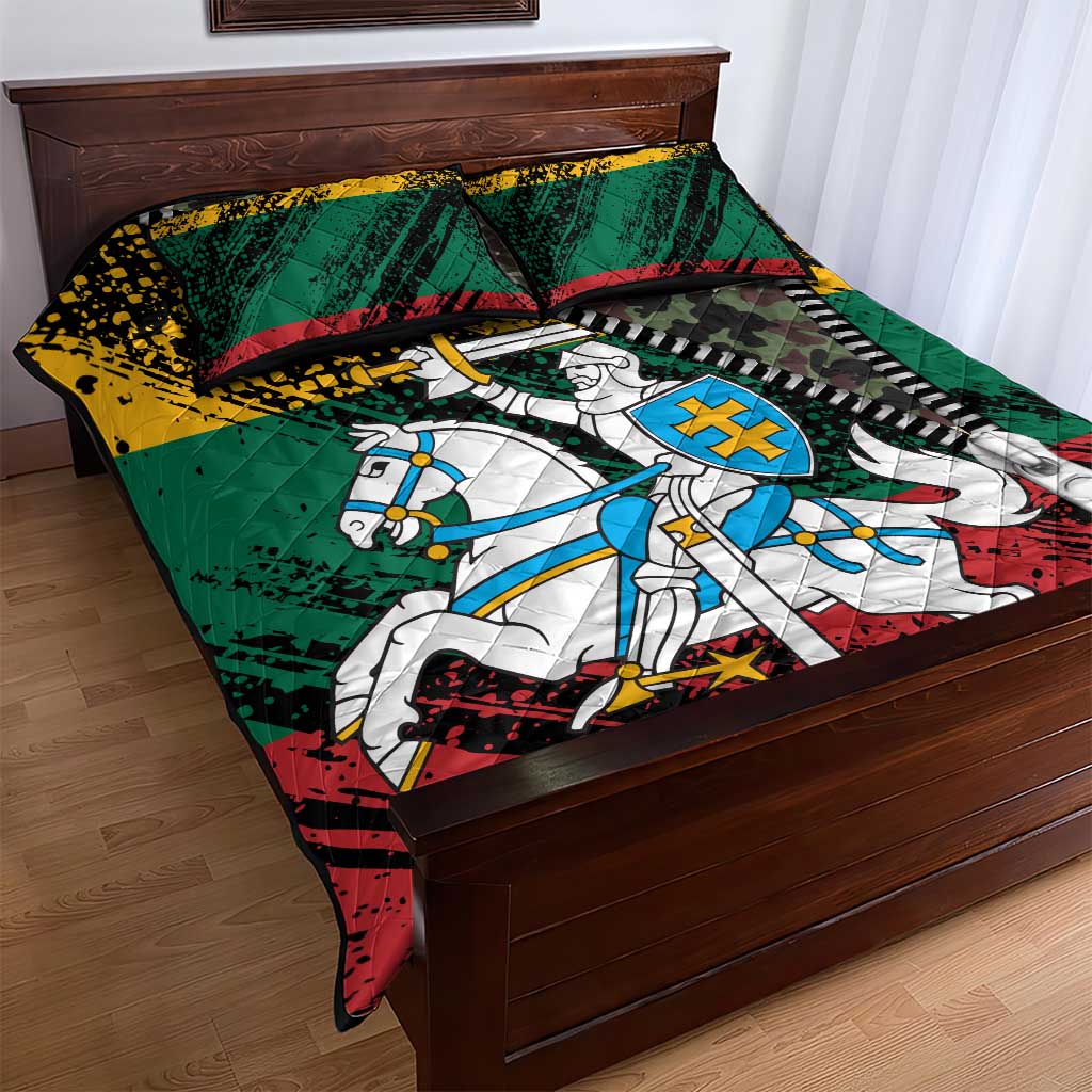 Lithuania's National Emblem Quilt Bed Set with Military Motifs - Army-Inspired Design