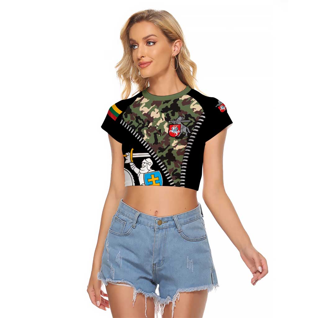 Lithuania's National Emblem Raglan Cropped T Shirt with Military Motifs - Army-Inspired Design